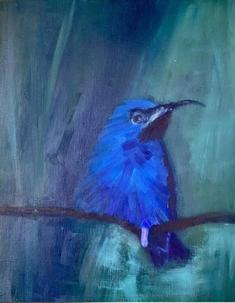 Bull bull with penis, oil on paper, 65 x 50 cm