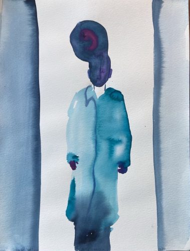 Tussen, aquarel op papier, 32 x 24 cm